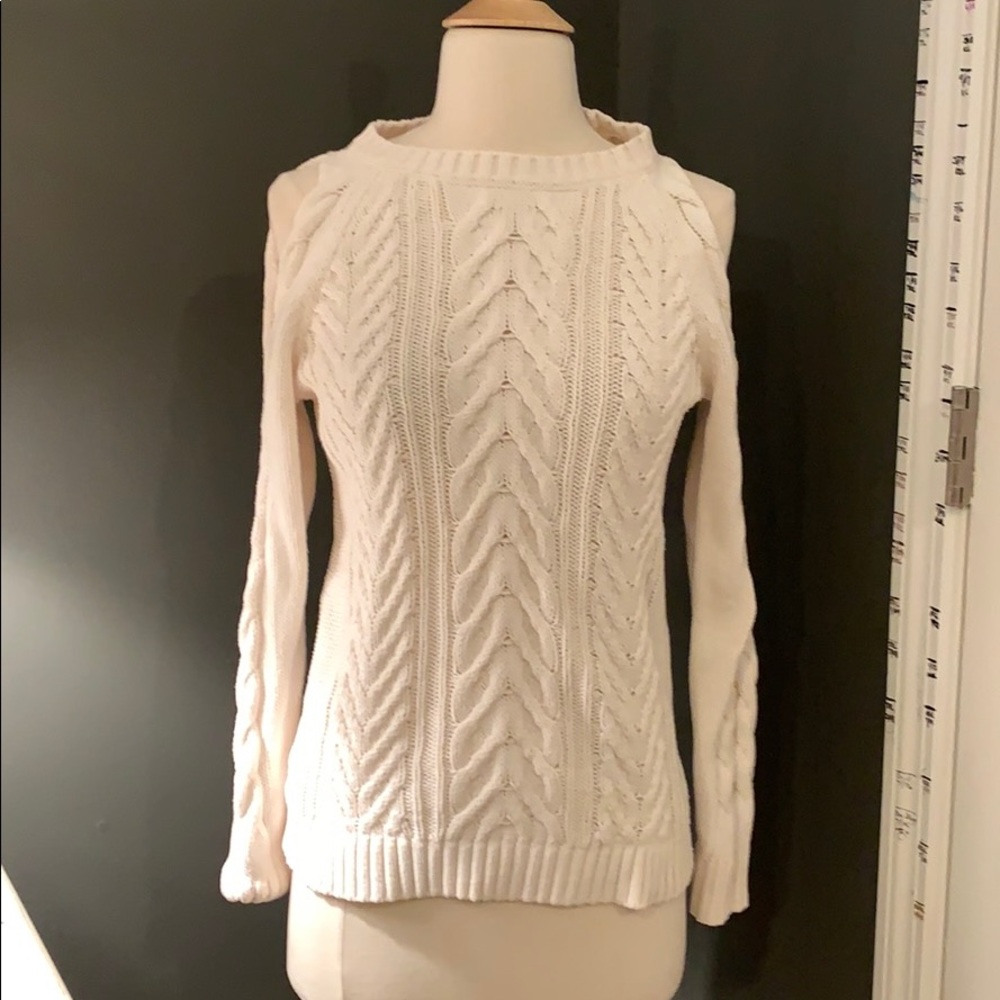 Loft cream sweater XS cold shoulder cable knit